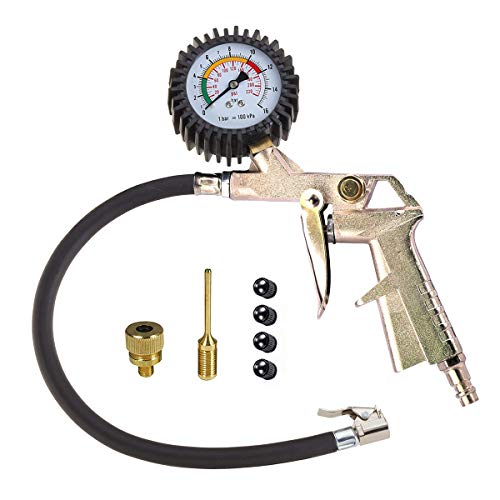 Preisvergleich Produktbild Hastrono Reifenfüll-Messgerät Reifenfüllmesser Luftdruckprüfer Reifenfüller Reifendruckmesser Tragbare Präzision Reifendruck Messgerät Reifendruckprüfer für Auto Motorrad PKW LKW,6er Adapter-Set
