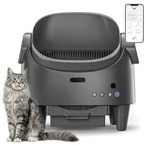 Selbstreinigende Katzentoilette Offen, Automatische Katzenklo mit App & Sicherheitssensor, Großer Abfallbehälter für bis zu 15 Tage, Elektrisches Katzentoilette für Mehrkatzenhaushalte, Grau