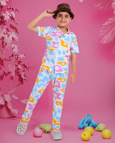 Image of 3BROS Unisex Pure Cotton Short Sleeve Kids Night Dress for Boys & Girls Nightwear /Sleepsuit /Sleepwear /Loungewear Night Suit for Boys and Girls Top and Pyjama Combo Set