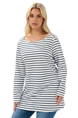 Image of Yours Curve Stripe Stud Detail Long Sleeve T-Shirt - Women's - Plus Size Curve White
