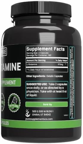 Miniatura 2 de Ingredientes originales puros L-glutamina (365 cápsulas) sin magnesio o rellenos de arroz, siempre puro, verificado por laboratorio