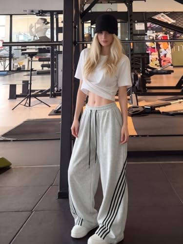 Image of EMMIOL Women's Y2K Baggy Barrel Striped Sweatpants High Waisted Wide Leg