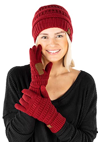 Image of Funky Junque Women's Beanie & Touchscreen Gloves Set - Soft 100% Acrylic Knit Winter Hat and Gloves, Cozy Cold Weather Gift