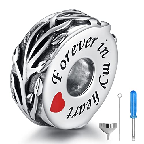 APOTIE Sterling Silver Cremation Urn Bead Charm for Bracelet Holds Ashes Keepsake Pendant Memorial Jewelry Gifts for Women Loss Loved One