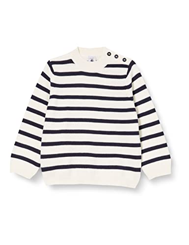 Petit Bateau Jungen A05a4 Gestreifter Babypullover aus Wolle und Baumwolle, Marshmallow/Smoking, 3 Jahre EU