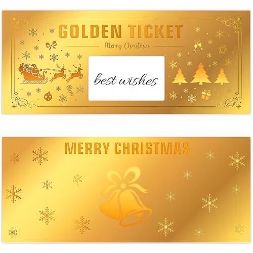 Christmas Golden Ticket Surprise Scratch Off Card, Surprise Reveal Cards, Gold Gift Reveal Card with Envelope, 10 Pack