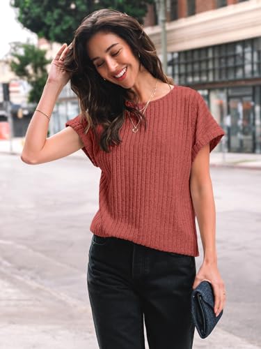 Image of AUTOMET Womens Short Sleeve Tops Fall Shirts 2026 Lightweight Sweater | Dressy Casual Blouse, Fashion Summer Clothing, Cute Spring Outfits, Business Work Tunic, Trend Boho