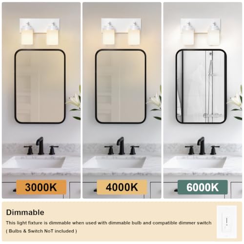 Image of IZORRO Bathroom Light Fixture White, White Glass Shade 15-Inch 2-Light