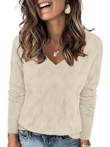 Image of Yincro Women V Neck Long Sleeve Soft Sweater Knit Casual Pullover Top