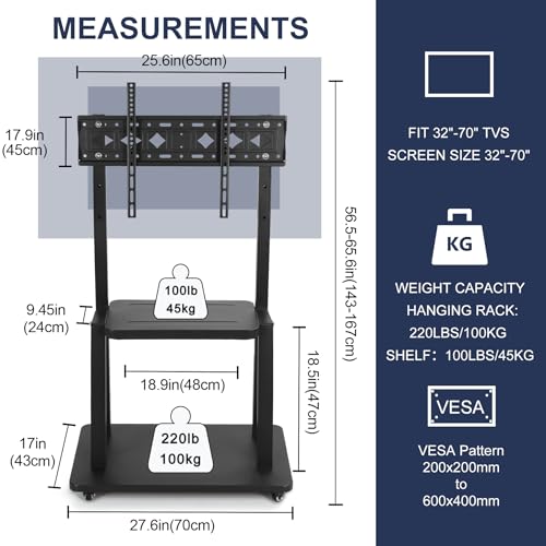 Maiproo MP1700 Rolling Tv Stand With Wheels For 32-75 Inch Heavy-Duty Mobile Tv Cart Lcd Led Oled Flat Panel Screens Smartboard Holds Up To 100Lbs Portable Tv Stand thumb #4