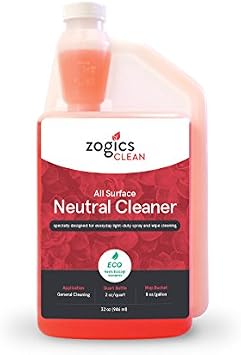 Zogics All Surface Neutral Cleaner Floor Cleaner Solution with a Low Toxicity Formula and Neutral pH for All Surfaces, Each Bottle Makes up to 16 Gallons