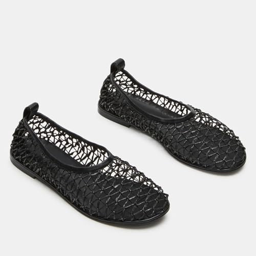 Black Mesh Ballet Flats Shoes for Women Round Toe Mesh Flats Ballerina Shoes Slip On Comfortable Dressy Summer Fishnet Flats Shoes4