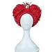 Probeauty Red Curly Wigs with Crown, Synthetic Hair Anime Queen Wig, Red Hearts Halloween Cosplay Wig + Wig Cap