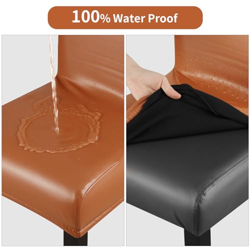 Image of YISUN Bar Stool Covers, Stretch Waterproof PU Bar Stool Slipcover Removable Washable Bar Stool Chair Covers, High Chair Cover with Elastic Bands (4 Pack, Light Brown)