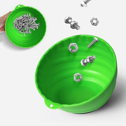 Tahoe Trails Magnetic Nut Cup, Magnetic Screw Holder, 5 Inch Cup Diameter, Magnetic Bowls for Holding Nuts, Bolts, Screws and Small parts, Magnetic Trays for Mechanics, Green