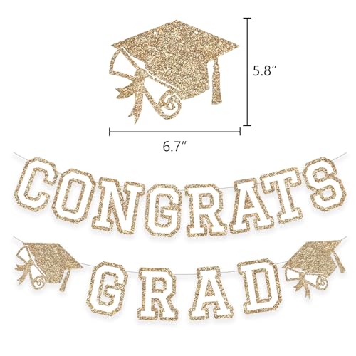Image of Congrats Grad Banner Graduation Party Banner Decoration Hanging Garland High School College Backdrop Supplies Gold
