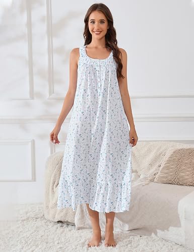 Image of MZROCR Cotton Nightgowns for Women Soft Sleeveless Night Gown for Adult Women Ruffle Sleepwear