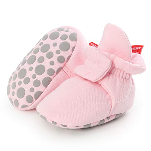 Baby Boys Girls Fleece Booties Infant Cotton Socks Newborn Soft Sole Winter Warm Stay On Slippers Non-Skid Cozy Crib Shoes(12-18 Months M US Toddler,E-Pink)