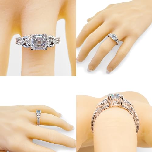 Asscher Cut Engagement Ring Pure Brilliance Zirconia, Vintage & Antique Look, Sterling Silver, 10K or 14K Gold4