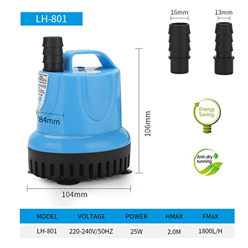 Image of Qpets 1800L /H Submersible Water Fountain Pump, Mini Aquarium Air Pump for Pond, 25W Power Large Water Pump for Fountain, Water Circulation Pumps with Suction Cup Bottom for Fish Garden