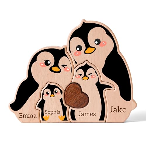 Customizedbee Wooden Penguin Family Puzzle with 2-5 Names, Personalized for Mom Grandma from...