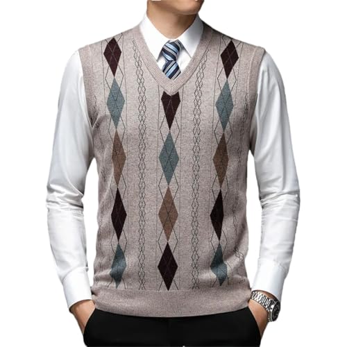 Men Argyle Pullover Sweater V Neck Knit Diamond Wool Sleeveless Vest