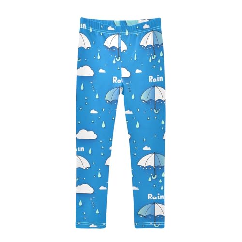 ALAZA Girls' Leggings Children's Yoga Pants Skinny Printed Dance Rain Umbrella Blue Comfortable 4T