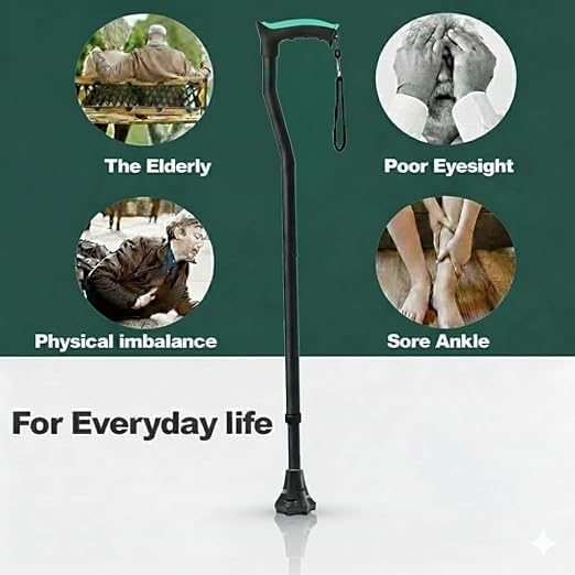 Image of MCP Jindal Premium Height Adjustable Walking Stick (Black) (Thunderbolt-Dynamo-Black)