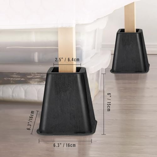 Lufia Bed Furniture Risers, 6 Inch Heavy Duty Bed Lifts Risers for Sofa, Table, Chair or Desk, Set of 4 Bed Lifts (6 inch, Black)