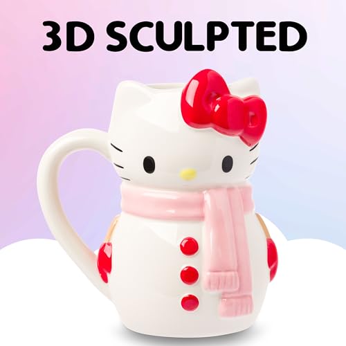 Image of Silver Buffalo Sanrio Hello Kitty Christmas Snow Man, 3D Sculpted Mug, 20oz | Holiday Ceramic, 0.59 Liters