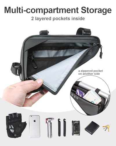 Image of Bike Frame Bag, Water Resistant Bike Triangle Bag, Reflective Bicycle Frame Storage Bags with 2 Side Pockets For Mountain Road Bikes, 2L