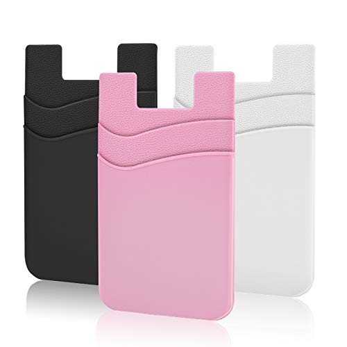 Image of SHANSHUI Phone Pocket, Stick on Wallet Credit Business Card Holder for Back of Phone Pocket Compatible for iPhone, Android and Every Smartphones (Black,White,Pink /3pcs)
