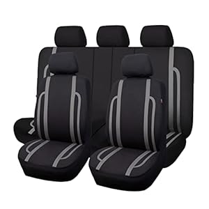 Flying Banner Universal Polyester Car Seat Covers Vertical Bar Splicing Design Airbag Compatible Protector (Full Set, Black and Grey)