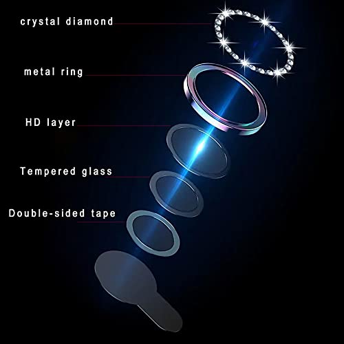 GIOPUEY Camera Protector for iPhone 13, Bling Crystal Diamond Camera Protection Ring, 9H HD tempered glass - Image 4