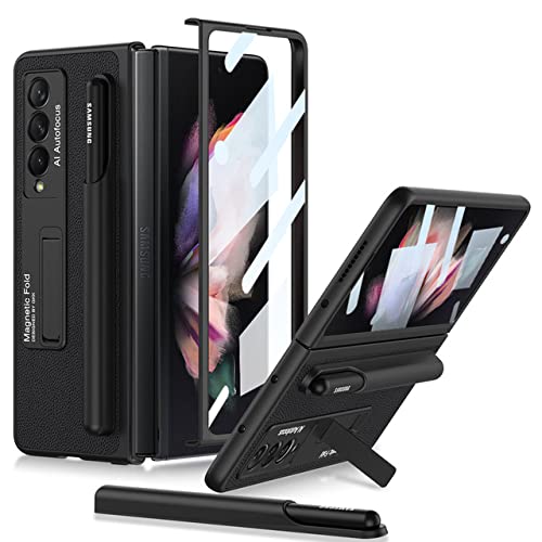 Protection Samsung Z Fold 3 5G rigide avec porte-stylo amovible et béquille cuir