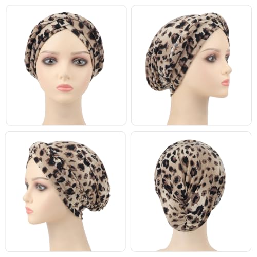 Image of DRESHOW Turban Pre-Tied Twisted Hat Thread African Head Wraps for Black Women Chemo Cancer Cap Braid Hair Cover