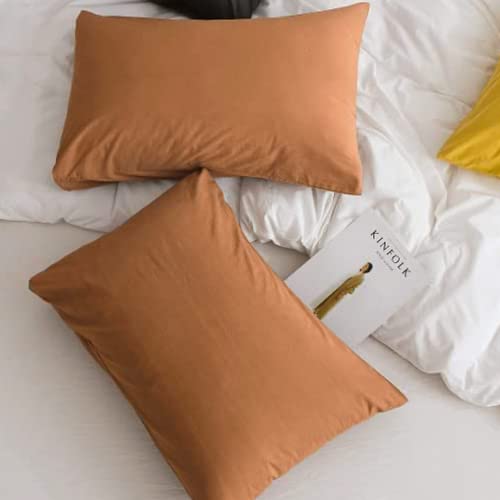 Image of Soft Pillow Covers 20 x 36 Inches - 100% Egyptian Cotton 400 Thread Count Set of 2 Pillow Cover Set Envelope Closure Hotel Quality Pillowcase - Brick Red