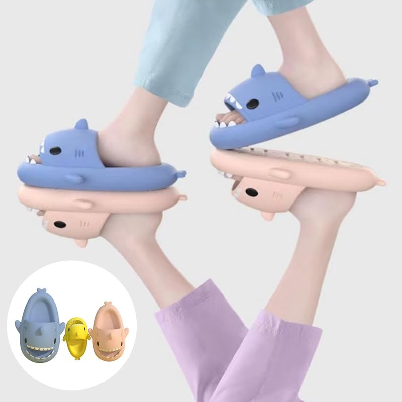 Image of allgala Shark Slides for Women Men and Big Kids Novelty Soft Slippers Open Toe Shark Sandals Cushioned Slides Beach Pool Shower Cruise Slippers with Comfy Cushioned Thick Sole
