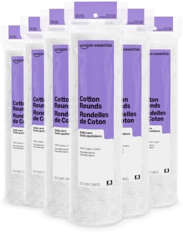Amazon Essentials Hypoallergenic 100% Cotton Rounds, 600 Count (6 Packs of 100) (Previously Amazon Basics)