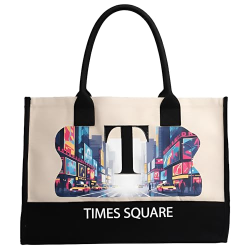 Image of Salt Earth Cotton Canvas Tote Bag - Alcatraz Island Landmark Design with Custom Initial, Durable Shoulder Bag for Women