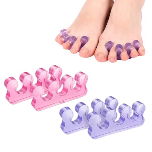 4Pcs Toe Spacers Gel Toe Separators for Nail Varnish Straighteners and Correctors for Pedicure Manicure Nail Art Overlapping Toes Bunions Hammer Toe Foot Pain Relief (purple+pink)