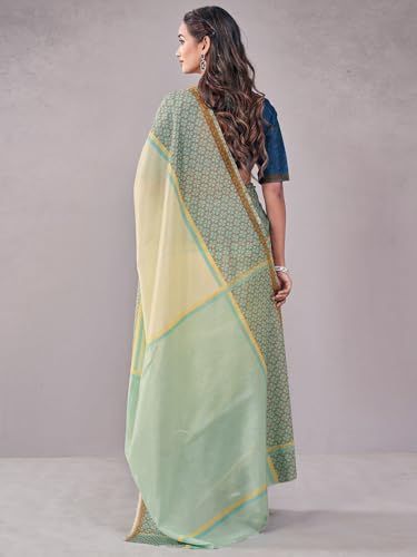 Image of Satrani Women's Silk Printed Saree with Unstitched Blouse Piece