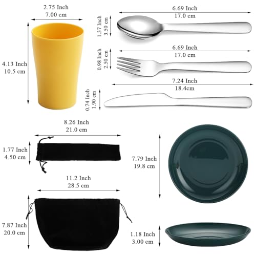 Evanda Camping Cutlery Set 10 Piece, Reusable Light Weight Mug, Plate And Stainless Steel Cutlery Set including Black Bag - Image 2