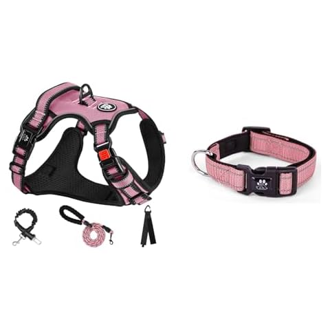 NESTROAD Dog Harness Bundle Dog Collar for Small Medium Large Dogs | X-Small | Pink Cover