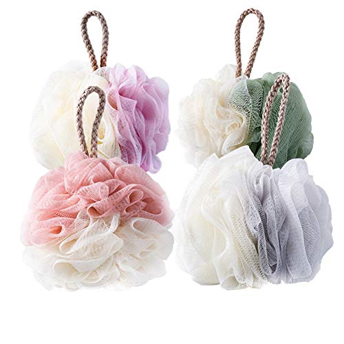 TOUGS Bath Shower Sponge Loofahs, Body Scrubber Mesh Pouf Ball, Exfoliate, Cleanse, Soothe Skin (Colorful)