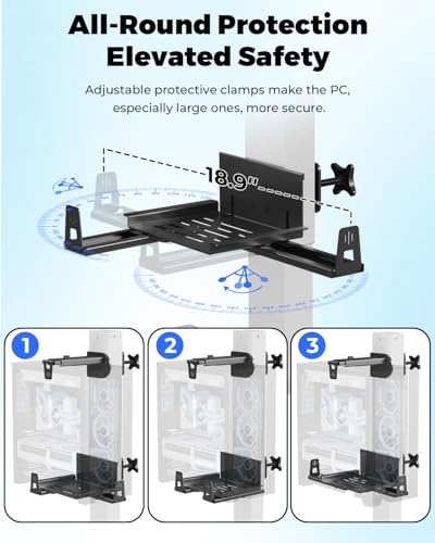 Image of JOY worker Under Desk PC Mount with Protective Arms, Clamp-On Leg CPU Mount
