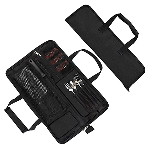 Qchengsan Chef’s Knife Roll Bag, Heavy Duty Oxford Chef Knife Bag, Portable 13 Slots Chef Knife Case, Multi-function Cutlery Knives Pouch Holder Knife Wrap Wallet Tool Roll (Black)