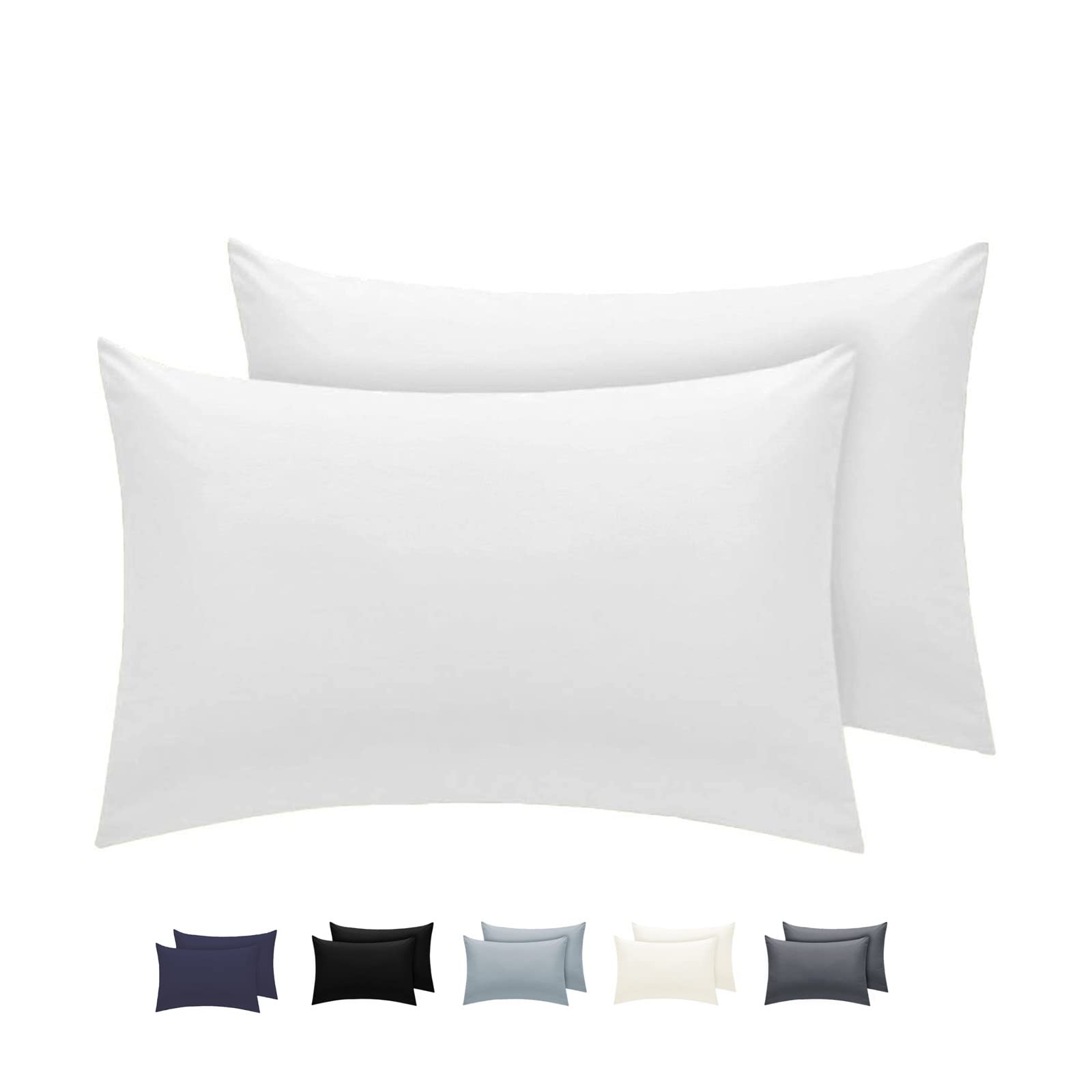 LivinEase Pillow Cases 2 Pack- Cotton Blend Pillowcases 50 x75 cm with 15cm Envelope Closure- Easy Care, Soft and Comfortable White Pillow Case (White, 2x Pillowcase)