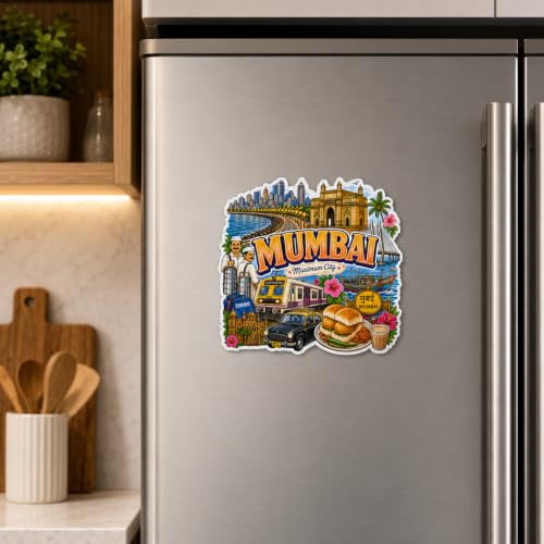 Image of Zesta Wooden Fridge Magnets Set | Refrigerator Decor Magnets for Kitchen | India Souvenir Fridge Magnet Collection | Wooden Magnet for Fridge Door Decoration (Mumbai)