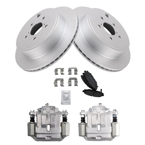 Image of TRQ Rear Brake Pad and Rotor Set Ceramic Coated Rotors Calipers